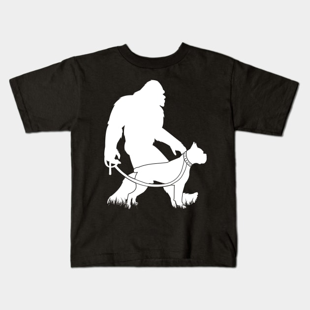 Bigfoot Walking Boxer Dog Kids T-Shirt by Tesszero